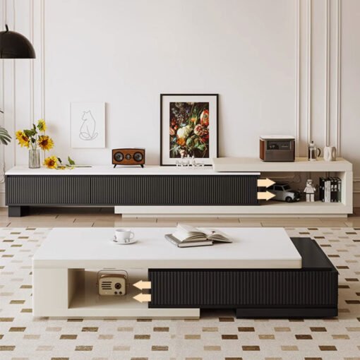 Bonnie Coffee Table, Black & White, Extendable - Image 3