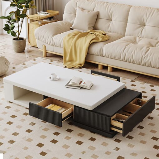 Bonnie Coffee Table, Black & White, Extendable - Image 2