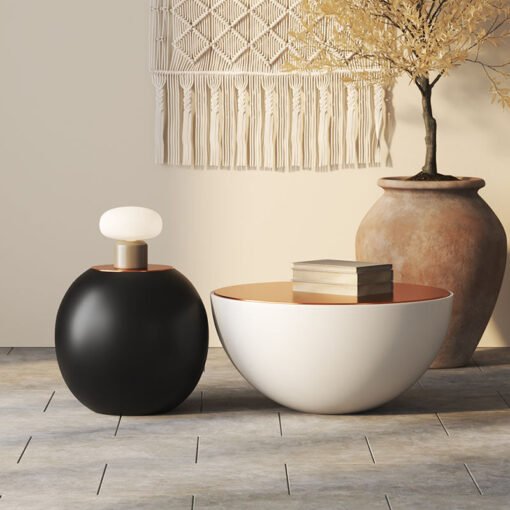 Cleo Coffee Table Set, Black & White, Glass Top - Image 2