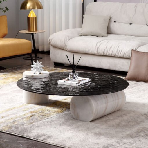 Yetta Art Deco Coffee Table, Black Glass