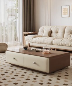 Chavarria Rectangle Coffee Table With Storage, Cream & Walnut