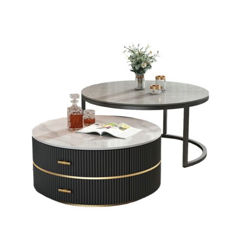Neddy Nesting Coffee Table With Drawers & Ottoman, Sintered Stone - Image 5