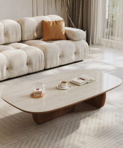 Barakat Travertine Coffee Table Set, Walnut