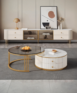 Berlinda Nesting Coffee Table Set, White & Gold
