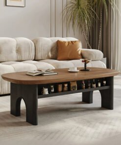 Knight Coffee Table With Storage, Wood, Oval