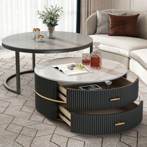 Neddy Nesting Coffee Table With Drawers & Ottoman, Sintered Stone - Image 3