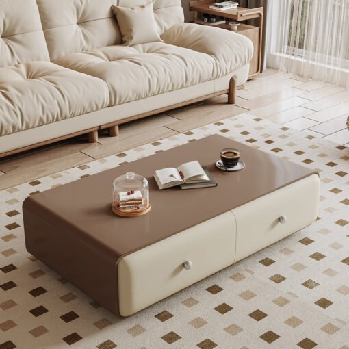 Chavarria Rectangle Coffee Table With Storage, Cream & Walnut - Image 2