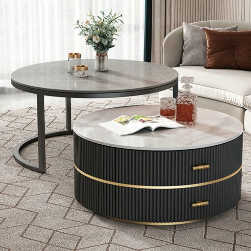 Neddy Nesting Coffee Table With Drawers & Ottoman, Sintered Stone - Image 4