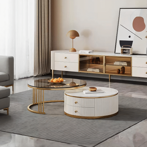 Berlinda Nesting Coffee Table Set, White & Gold - Image 2