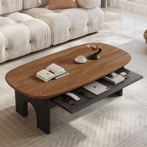 Knight Coffee Table With Storage, Wood, Oval - Image 6
