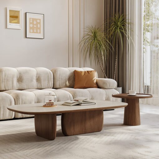 Barakat Travertine Coffee Table Set, Walnut - Image 7