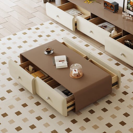 Chavarria Rectangle Coffee Table With Storage, Cream & Walnut - Image 3