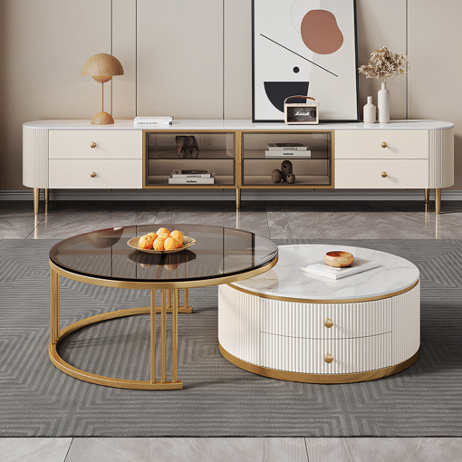 Berlinda Nesting Coffee Table Set, White & Gold - Image 4