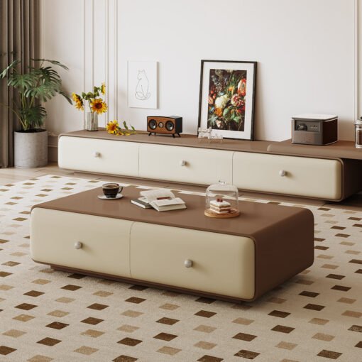 Chavarria Rectangle Coffee Table With Storage, Cream & Walnut - Image 4