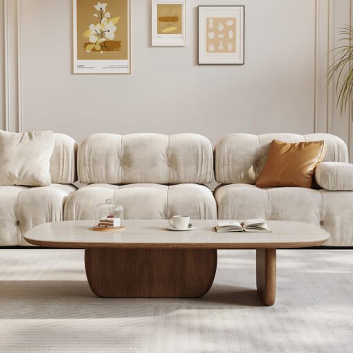 Barakat Travertine Coffee Table Set, Walnut - Image 3