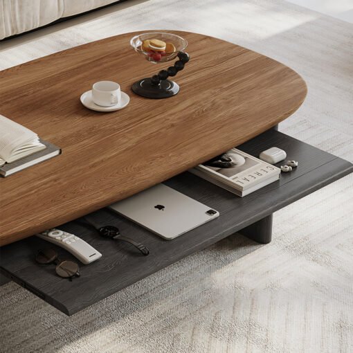 Knight Coffee Table With Storage, Wood, Oval - Image 8