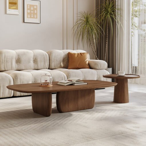 Barakat Travertine Coffee Table Set, Walnut - Image 8