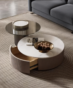 Avery Nesting Coffee Table Set, Round, with Storage, Glass