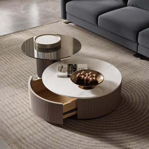 Avery Nesting Coffee Table Set, Round, with Storage, Glass