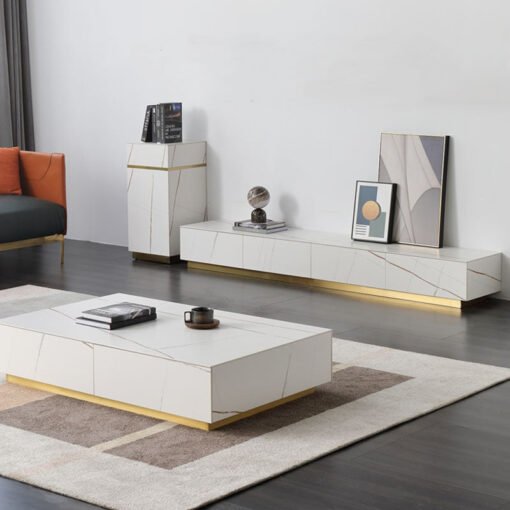 Demelza Coffee Table, Gold Base, Sintered Stone - Image 3