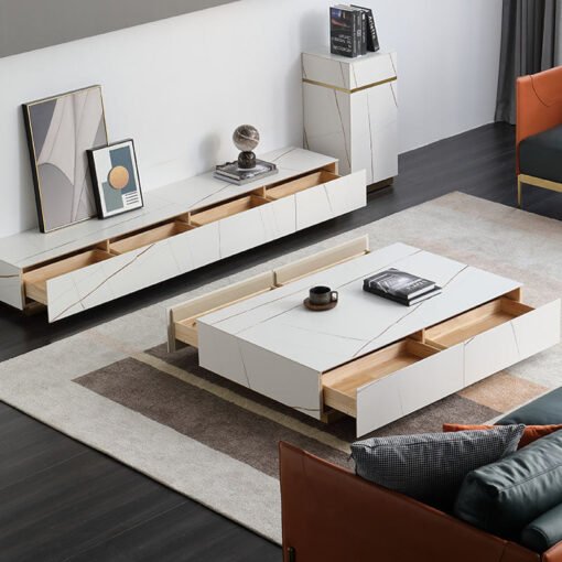 Demelza Coffee Table, Gold Base, Sintered Stone - Image 4