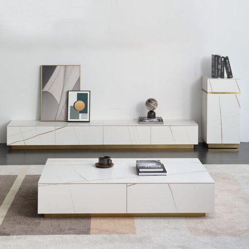 Demelza Coffee Table, Gold Base, Sintered Stone - Image 2