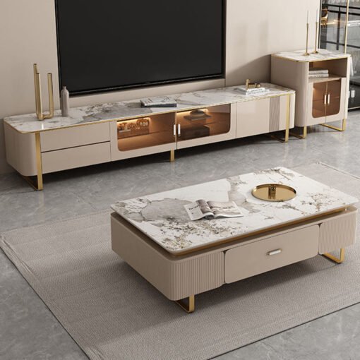 Carl Living Room Set, Carl Rectangle Coffee Table, Gold Legs - Image 4