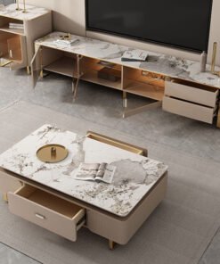 Carl Living Room Set, Carl Rectangle Coffee Table, Gold Legs