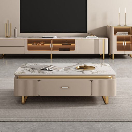 Carl Living Room Set, Carl Rectangle Coffee Table, Gold Legs - Image 2