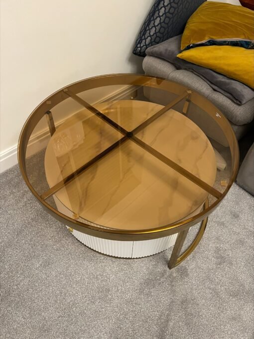 Anastasia Nesting Coffee Table Set, Borwn Glass & Sintered Stone, For Display - Image 2
