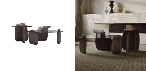 Modern Coffee Table set for Living Room, Dark Walnut Color - Image 5